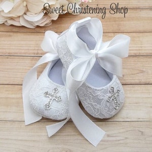 White Lace Baptism Shoes - White Christening Shoes - Baptismal Shoes Girls - Dedication Shoes - Goddaughter Gift - Baptism Gift