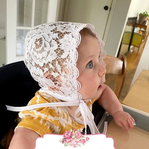 Lace Baptism Bonnet - White Lace Baby Bonnet - Lace Christening Bonnet - Baptismal Bonnet - Christening Hat Girl - Baptism Hat Girl