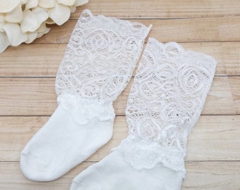 Lace Knee High Socks - Baby Lace Knee Socks - Lace Baptism Socks - Baptism Socks Baby Girl - Christening Socks Girl - Lace Baby Socks