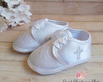 baby boy satin christening shoes