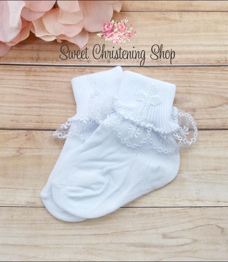 White Lace Christening Bib and Christening Socks Set Baptism Etsy