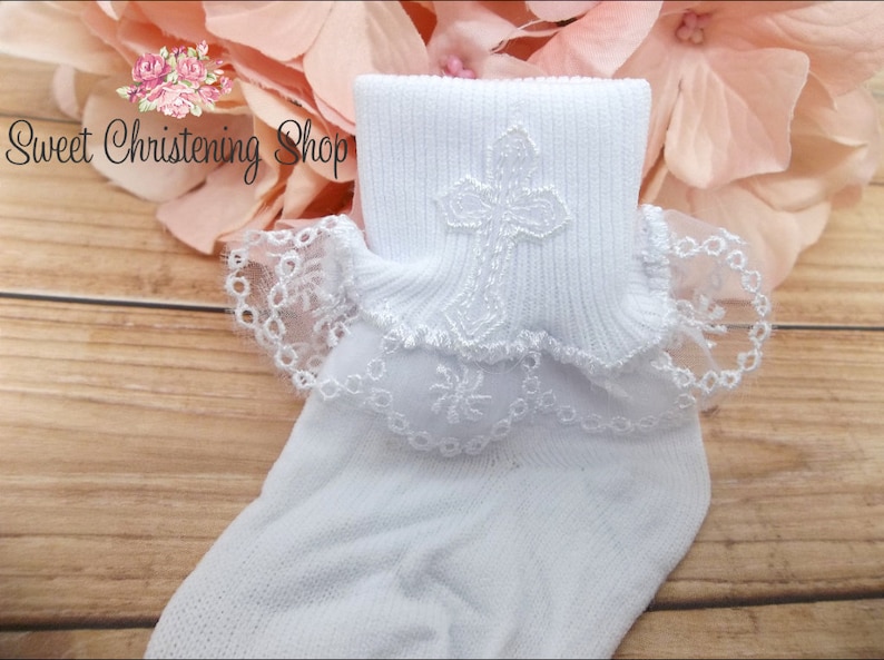 White Lace Christening Bib and Christening Socks Set Baptism Etsy