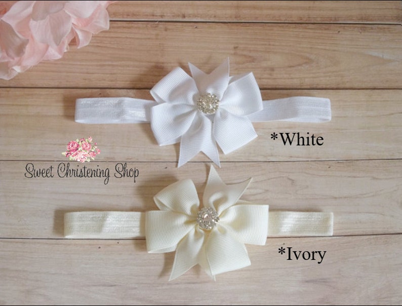 White Baptism Headband White Christening Headband Ivory Etsy