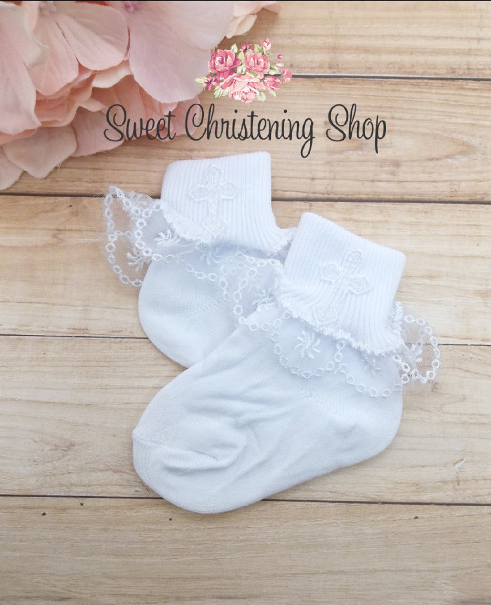 Baptism Socks for Girls Socks with Cross Christening Socks Etsy
