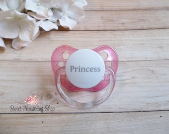 Pink Princess Pacifier - Gender Reveal for Parents - Princess Baby Gift - Baby Shower Gift - Princess Photo Prop - Baby Girl Pacifier