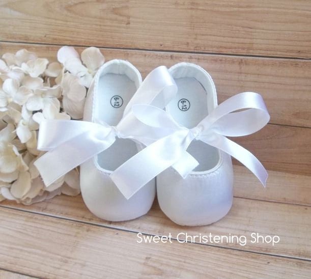 White Satin Baby Girl Baptism Shoes Christening Shoes Baby Etsy