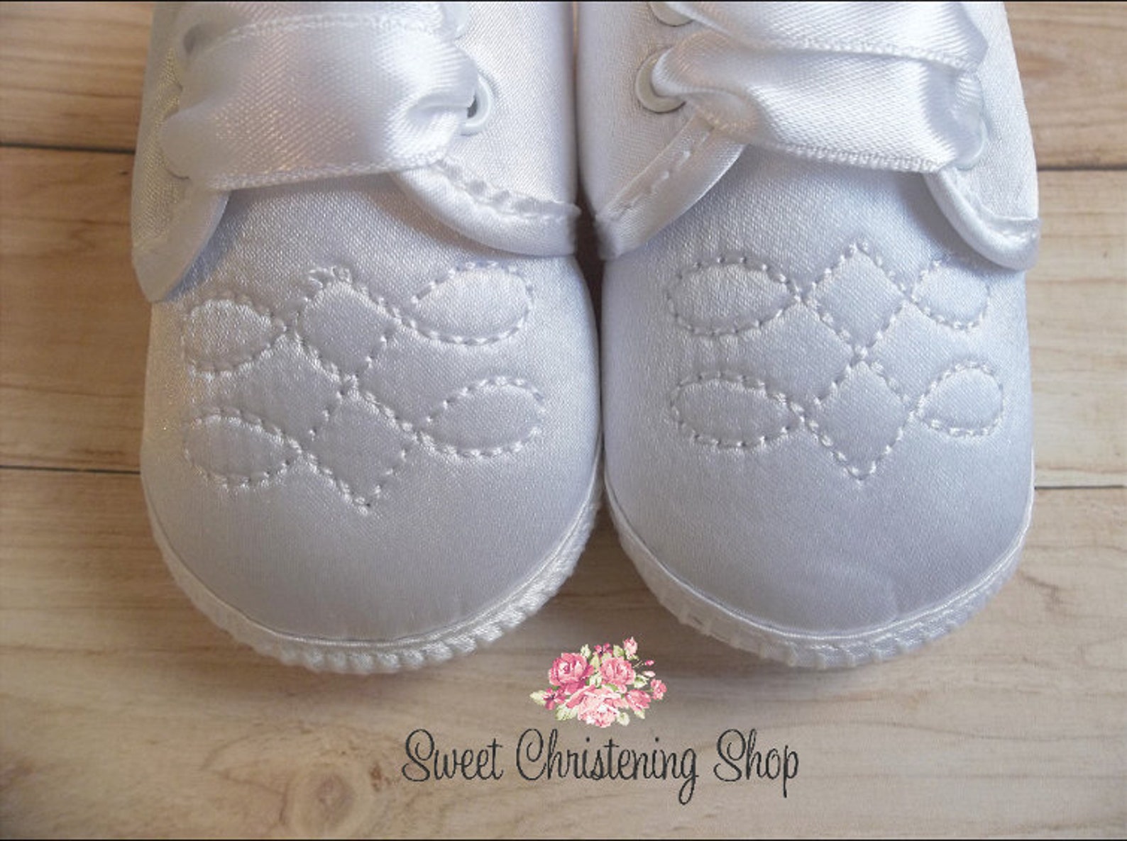 White Satin Boys Baptism Shoes With Crosses Boys Christening Etsy
