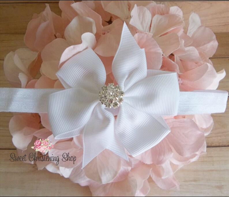 White Baptism Headband White Christening Headband Ivory Etsy