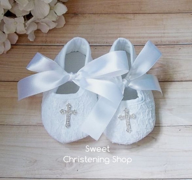 Christening Shoes White Lace Baby Girl Shoes with Rhinestone Etsy