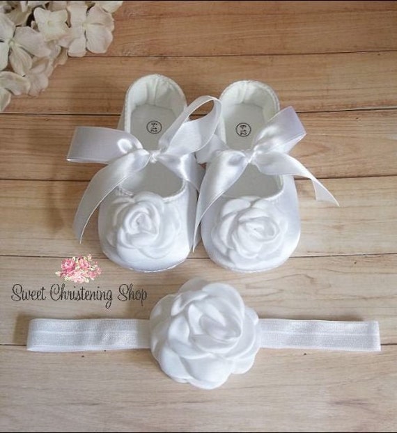 christening shoes and headband