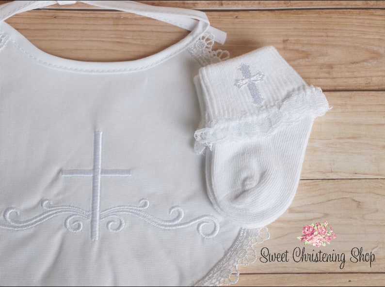 White Lace Christening Bib and Christening Socks Set Baptism Etsy