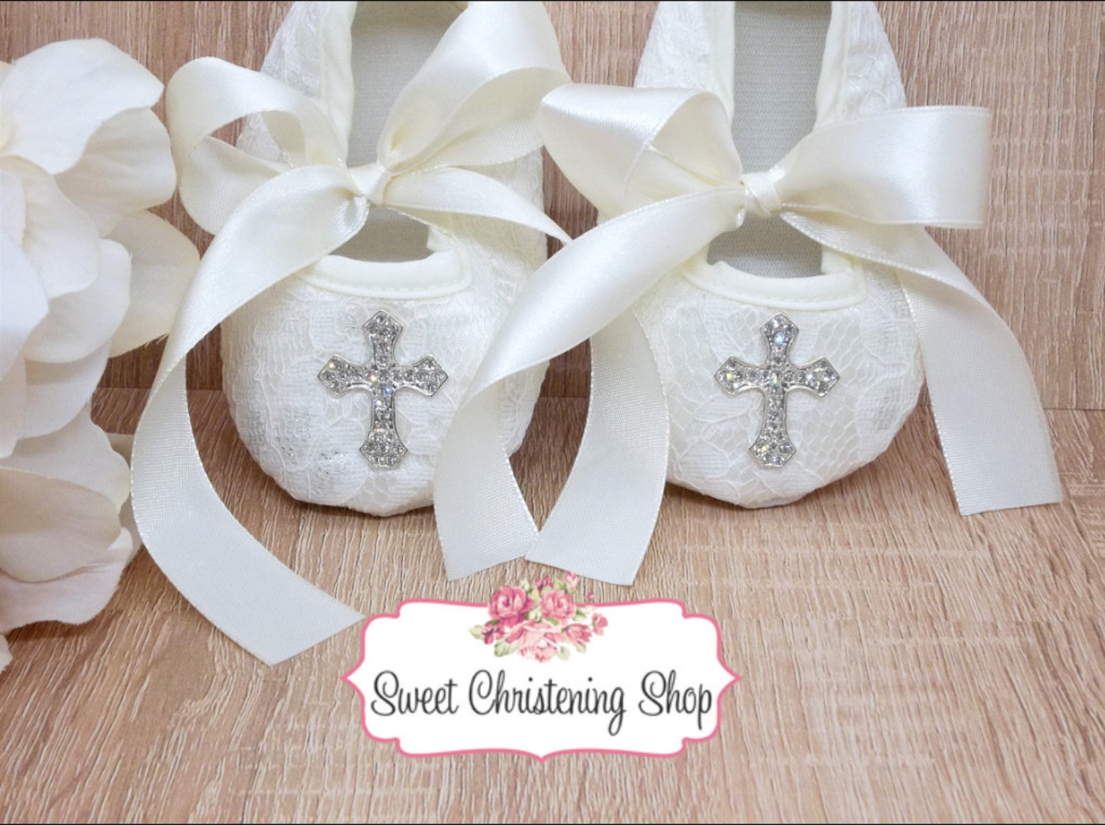 ivory christening shoes