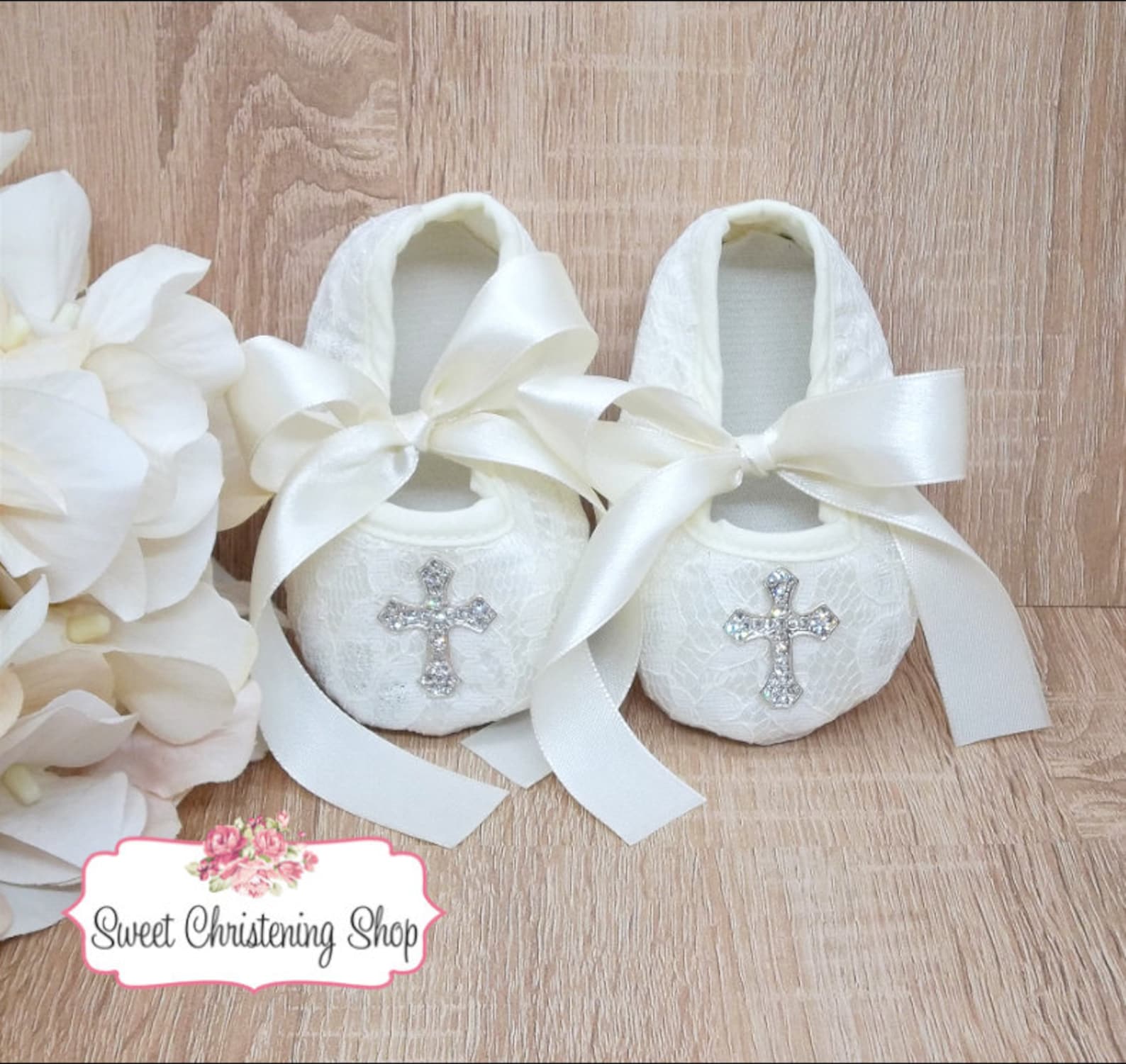 ivory christening shoes