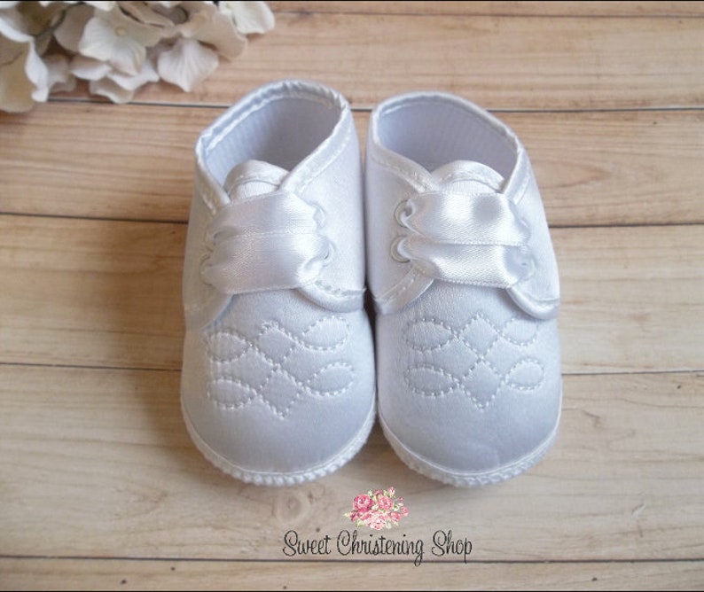 White Satin Boys Baptism Shoes with Crosses Boys Christening Etsy