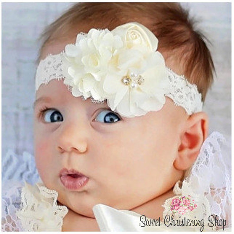 Ivory Baptism Headband Christening Headband Ivory Flower Etsy