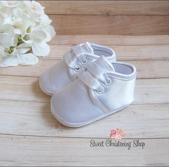 White Satin Baby Boys Baptism Shoes Boys Christening Shoes Etsy