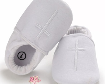 Boys Baptism Shoes - Christening Shoes for Boys - Baptism Shoes for Boys - Baptismal Shoes - White Baby Boy Shoes with Crosses