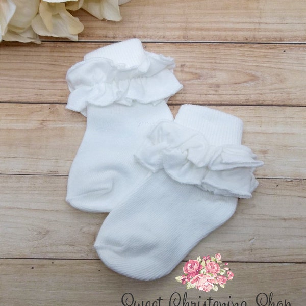 Off White Baby Socks -  Pale Ivory Socks - Christening Socks - Baptism Socks - Flower Girl Socks - Off White Ruffle Socks - Baby Girl Socks