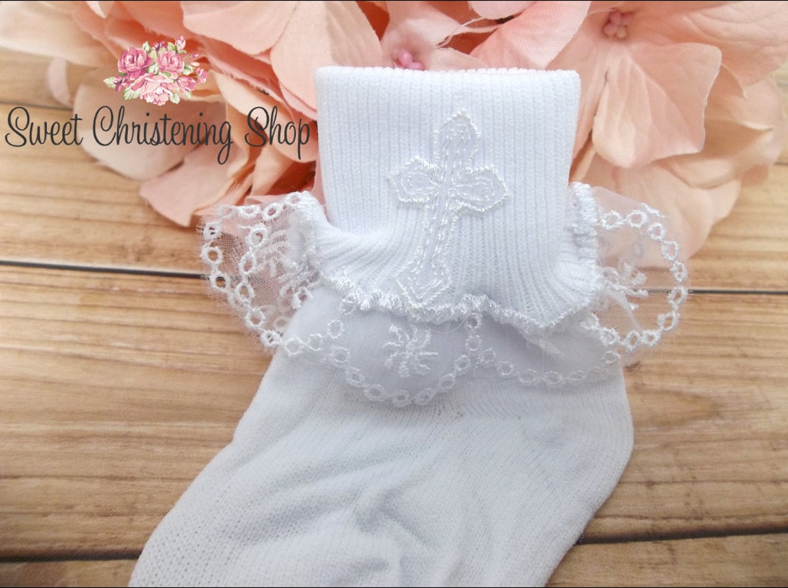 Baptism Socks for Girls Socks with Cross Christening Socks Etsy