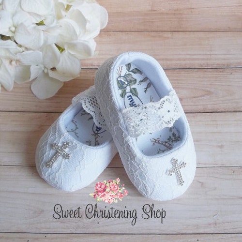 White Lace Baby Christening Shoes Baby Girl Baptism Shoes Etsy