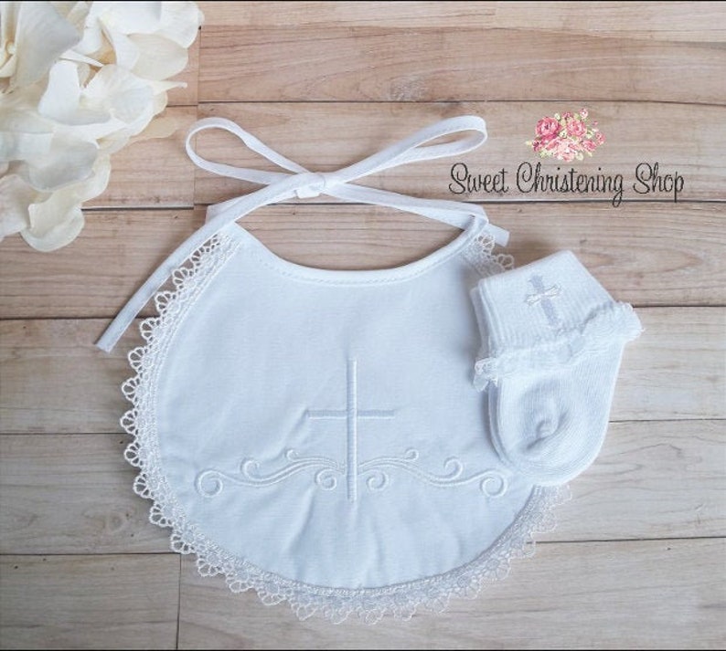 White Lace Christening Bib and Christening Socks Set Baptism Etsy