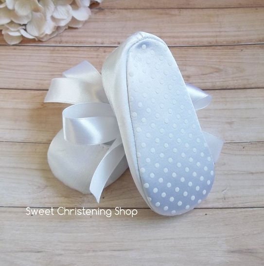White Satin Baby Girl Baptism Shoes Christening Shoes Baby Etsy