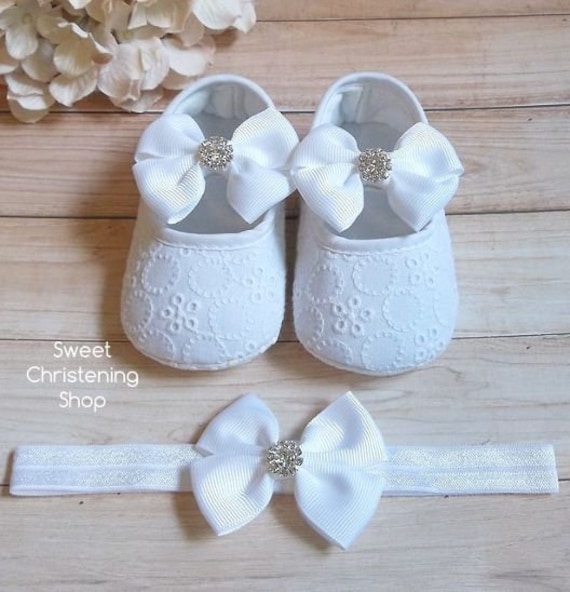 white christening shoes