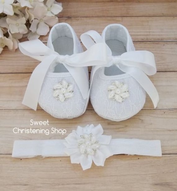 christening shoes and headband