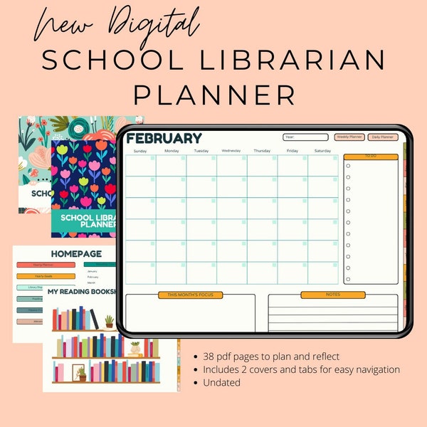 School Library Digital Planner | Librarian Calendar and Planner Undated PDF Download