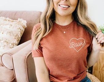 Books in My Heart Pocket Print Reading T-shirt | Reading and Librarian Tshirt