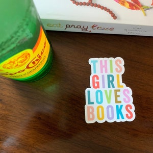 This Girl Loves Books Librarian & Reading 2.28 x 3 inch Die Cut Vinyl | Laptop Sticker | Car Vinyl | Librarian Sticker