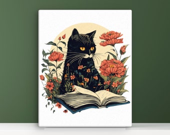 Autumn Colors Cat Reading a Book Thin canvas