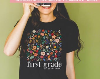 Floral Teacher T-Shirt: Spring Flowers, Dainty First Grade Tee