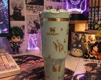 Studio Ghibli Inspired Engraved Tumbler, Soot Sprite Style Cup, 40 oz Insulated Travel Mug, Gift for Anime Lovers