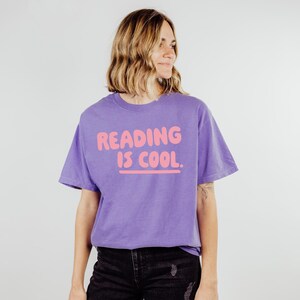 Reading is Cool T-Shirt - Soft, Heavyweight Cotton Librarian Tshirt Violet