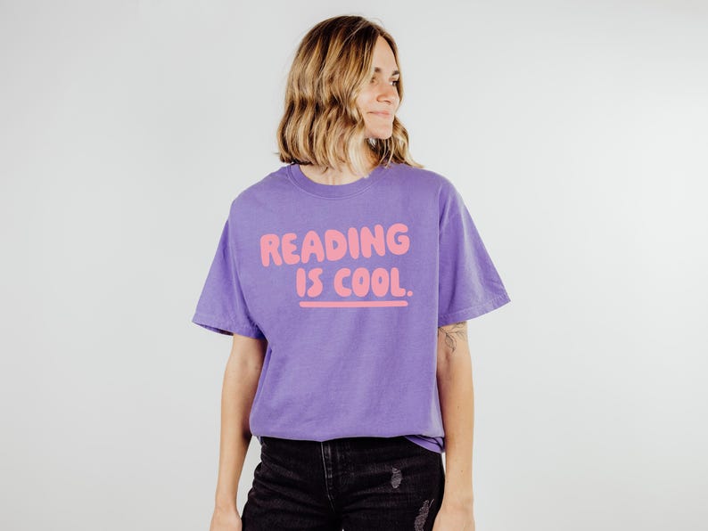 Reading is Cool T-Shirt - Soft, Heavyweight Cotton Librarian Tshirt Violet