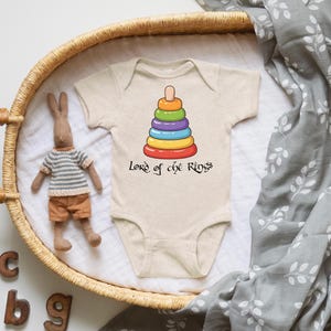 Lord of the Stacking Rings Tolkien Baby Onesie© | Nerdy Baby Shower Gift Natural