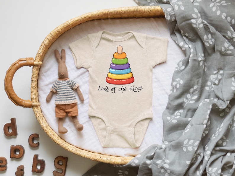 Lord of the Stacking Rings Tolkien Baby Onesie© | Nerdy Baby Shower Gift Natural