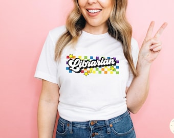 Checkered Rainbow Librarian Tshirt: Bookish Reading Shirt