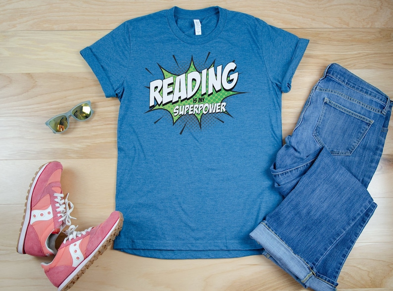 Reading is My SuperPower Librarian Tshirt Bookish Comic Book Style POW Library Shirt image 1