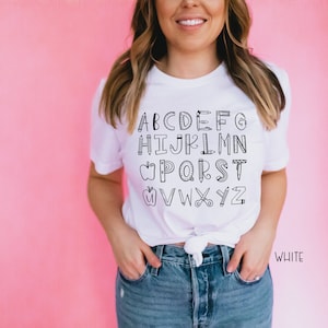 Teacher Shirt Alphabet Doodle | Vintage-Feel & Super-Soft | Teaching Tshirt | First Grade Teacher