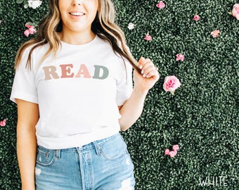 Bookish T-shirt: READ Graphic Tee, Librarian Gift