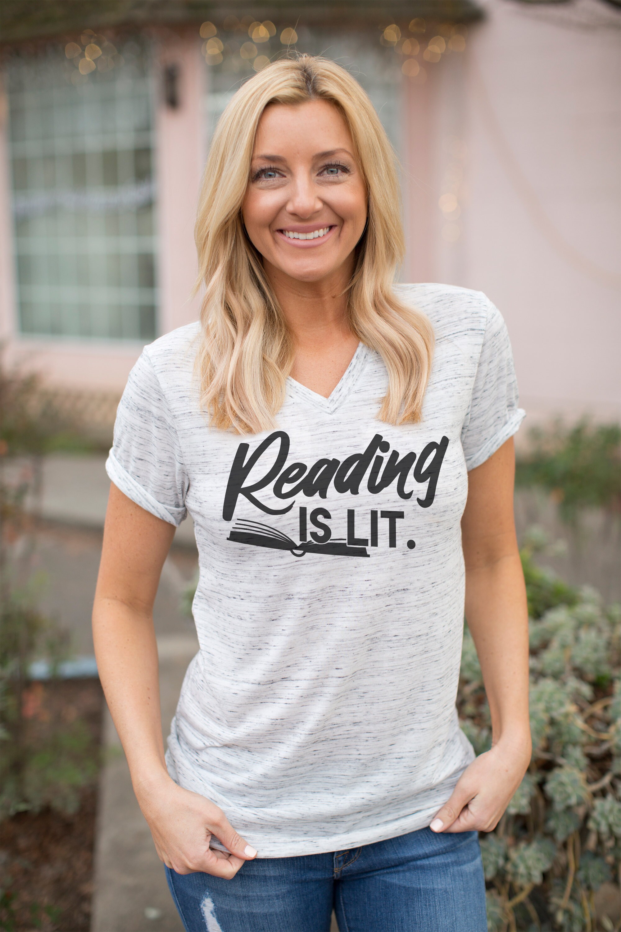 Reading is Lit Librarian Unisex V-Neck Short Sleeve T-shirt | Etsy