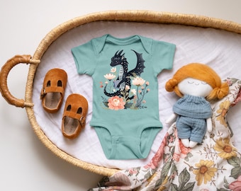 Floral Dragon Baby Onesie: Bookish Infant Bodysuit