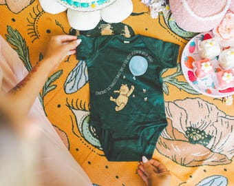 Winnie-the-Pooh Baby Onesie with Balloon | Sometimes the Smallest Things Quote | Literary Baby Shower Gift