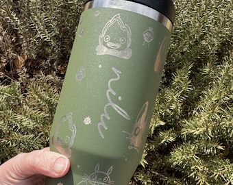 Studio Ghibli Inspired Engraved Tumbler, Soot Sprite Style Cup, 40 oz Insulated Travel Mug, Gift for Anime Lovers