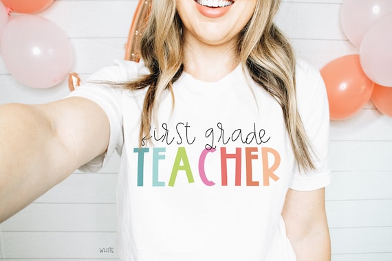 Teacher Tshirt First Grade Funky Colors Teacher Shirt with Bright Colors Elementary