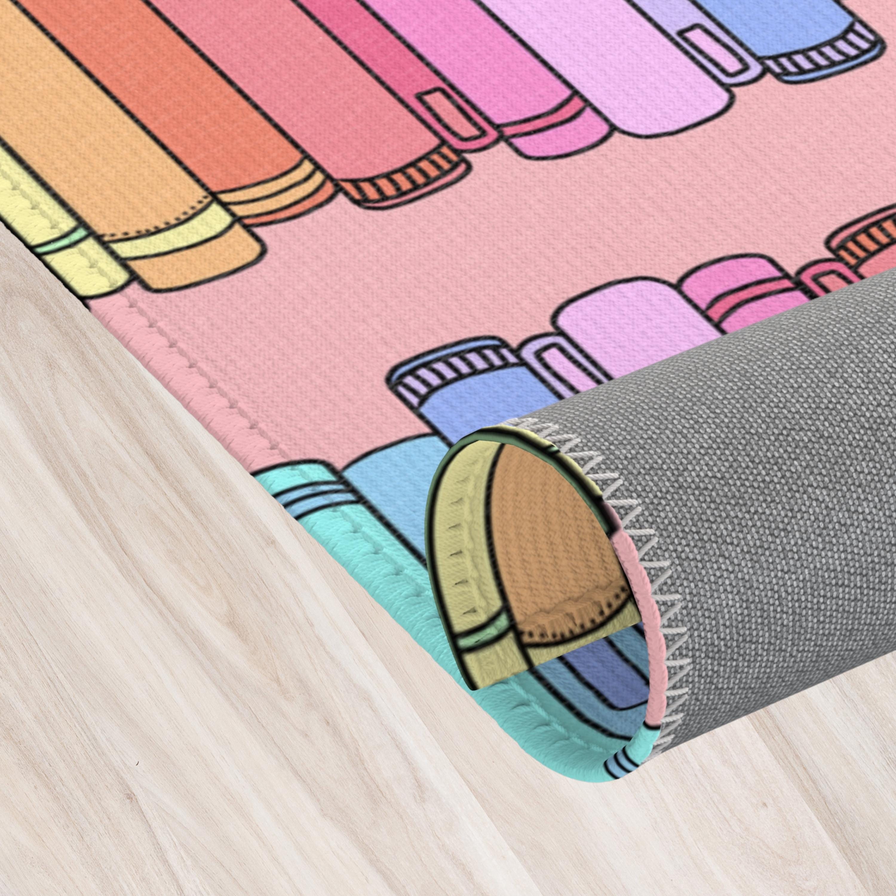 Rainbow Stacked Books Classroom Rug | Pink Bookish Library Rug - Etsy