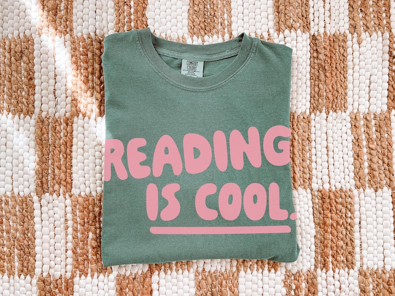 Reading is Cool T-Shirt - Soft, Heavyweight Cotton Librarian Tshirt Light Green