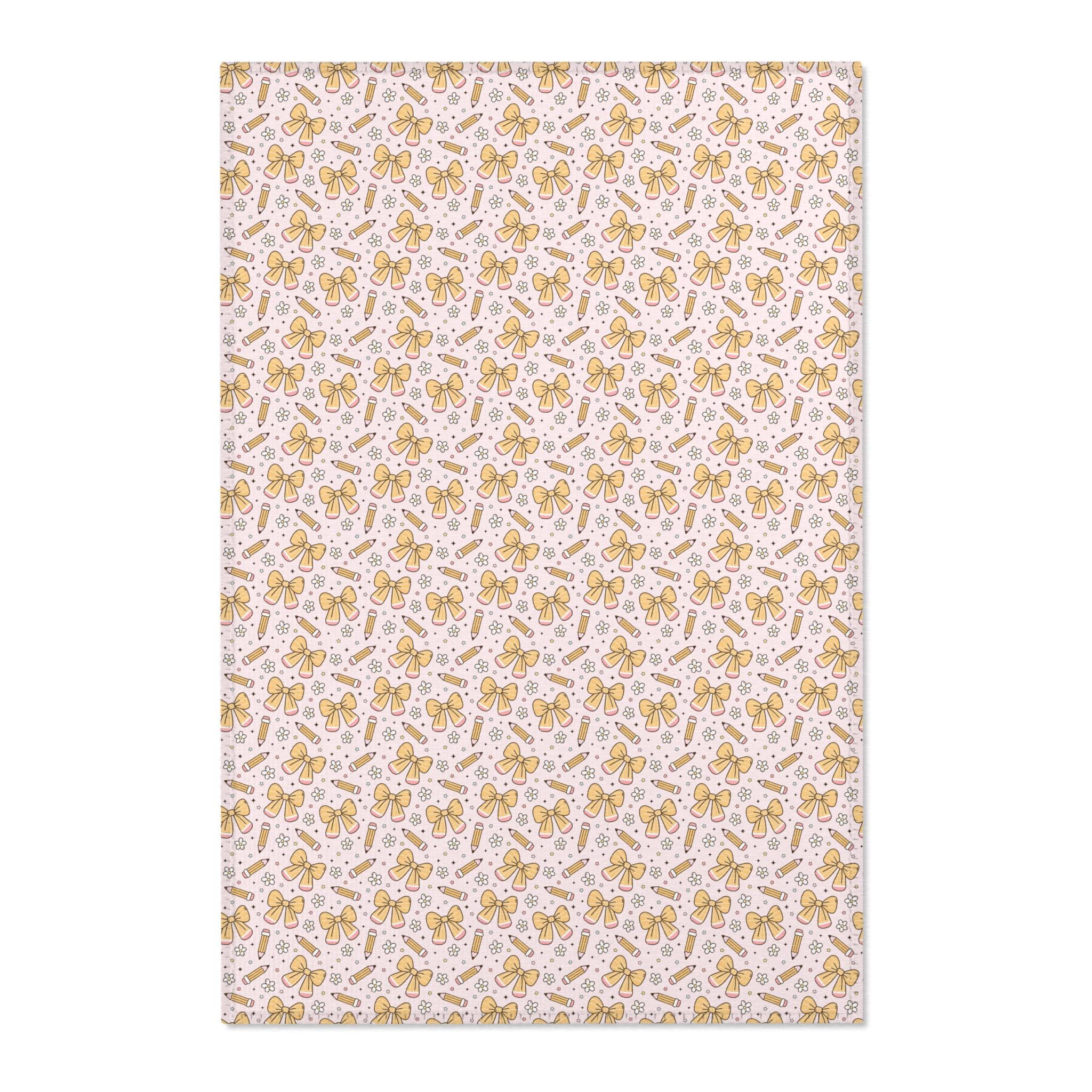 Tecaher Rug Cute Bows and Pencils Classroom Area Rug | Teacher Rug and Classroom ...